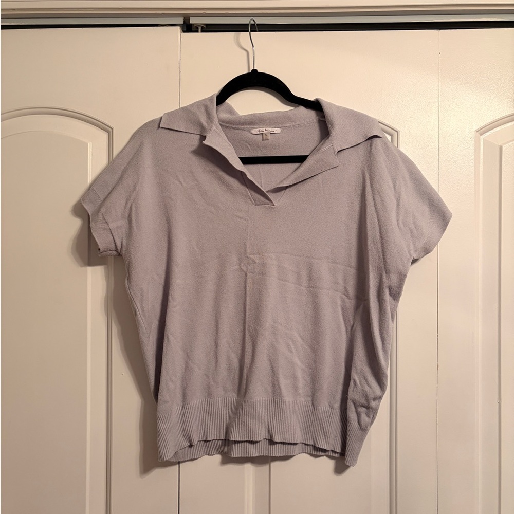 Grayish blue knit polo top